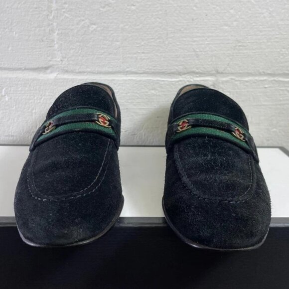 Vintage GUCCI GG Horsebit Web Loafers Black Suede Slip On Women's Size 7 B - Picture 1 of 12
